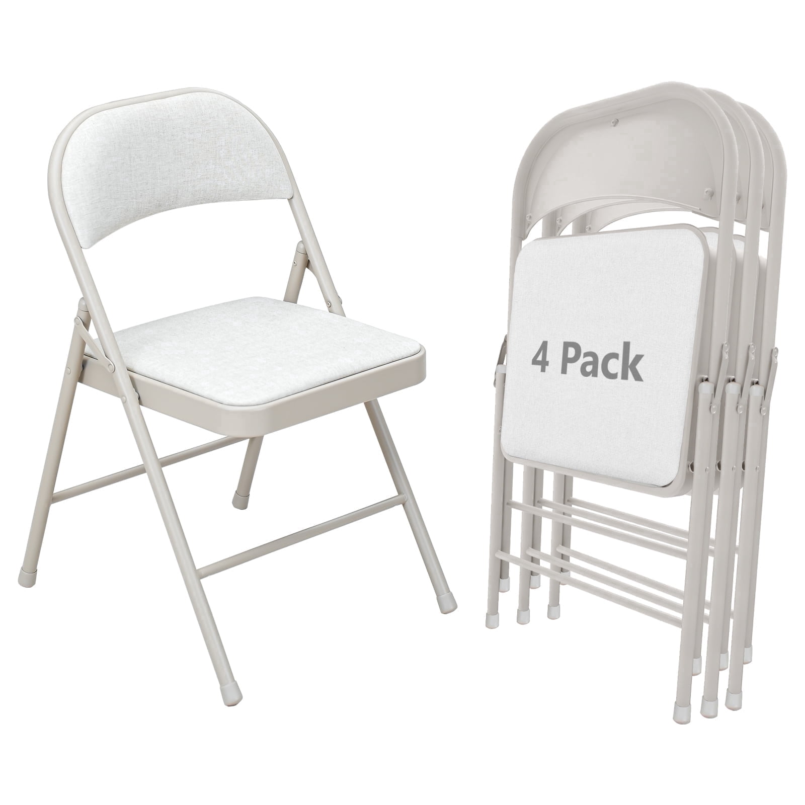 WASUHE Fabric Folding Chair 4 Pack, with Fabric Padded Cushion & Back, Metal Frame, Easy to Use and Store for Home, Office, Party, Khaki