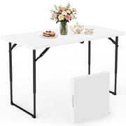 WASUHE Folding Table 4 FT Lightweight Table, Fold-in-Half Plastic Rectangular Table Metal Legs, Easy to Store, Perfect for Party, Dining, Wedding, Events, White