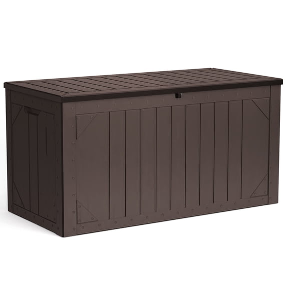 MAKE CHANGES Outdoor Storage Box,100 Gallon Deck Box Outdoor Storage Bench Outside Waterproof Resin Storage Bench,Lockable Patio Cushions,Garden Tools Storage For Furniture,UV Resistant(Brown)