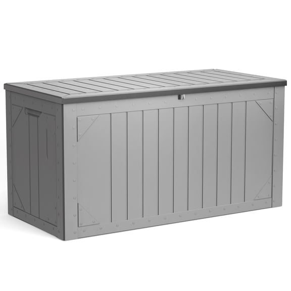 WASUHE Outdoor Storage Box, 100 Gallon Deck Box Outdoor Storage Bench Outside Waterproof Resin Storage Bench, Lockable Patio Cushions, Garden Tools Storage For Furniture, UV Resistant(Grey)