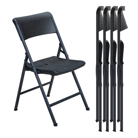 Folding Chair with Reinfoced Steel Frame,400 Weight Limit Heavy Duty Plastic Fold Chair for Indoor and Outdoor, Wedding, Party, Restaurant, Meeting Room, Patio and Garden (Black, 4 Pack）
