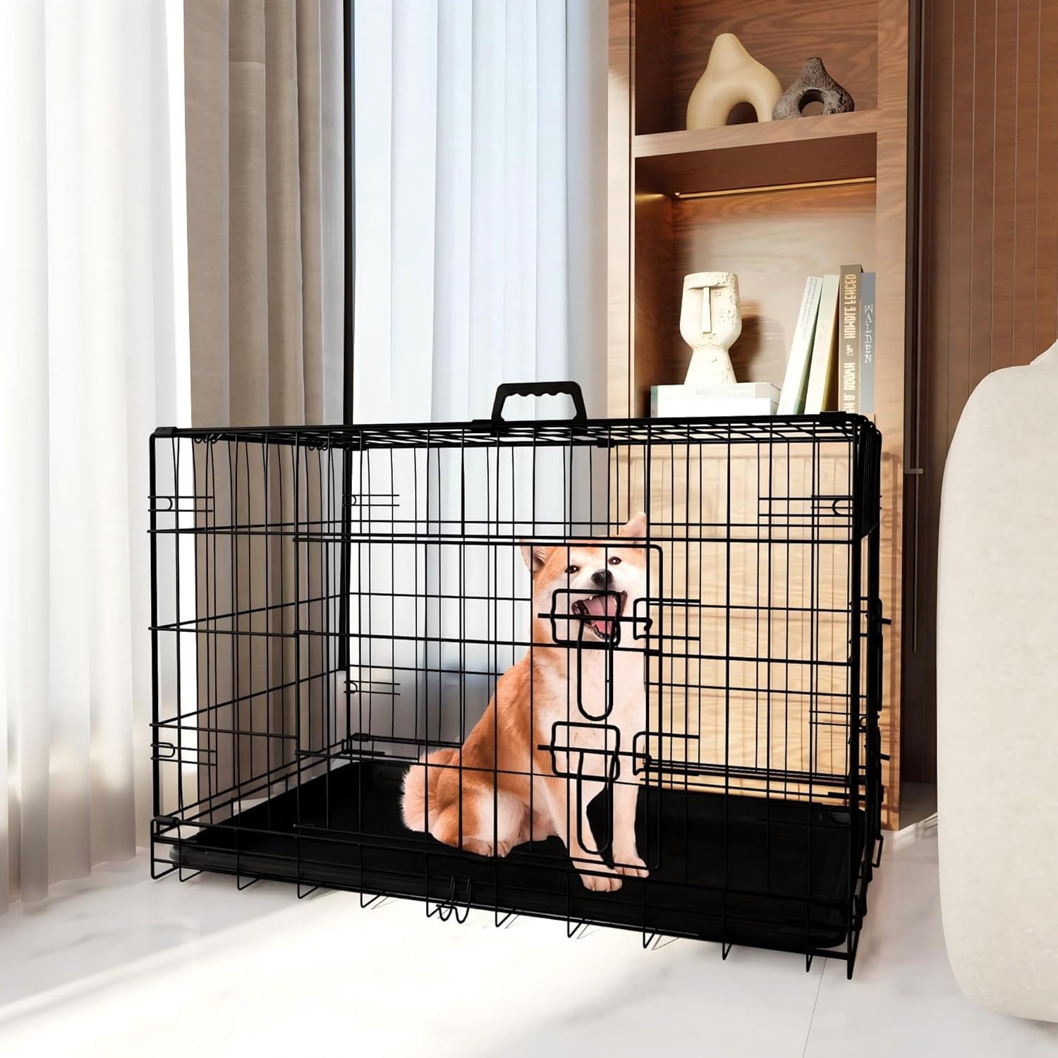 MAKEGELD 48 inch Double Door Folding Metal Wire Dog Crate with Divider ... - Customizable Pet Crate Dividers For Separation