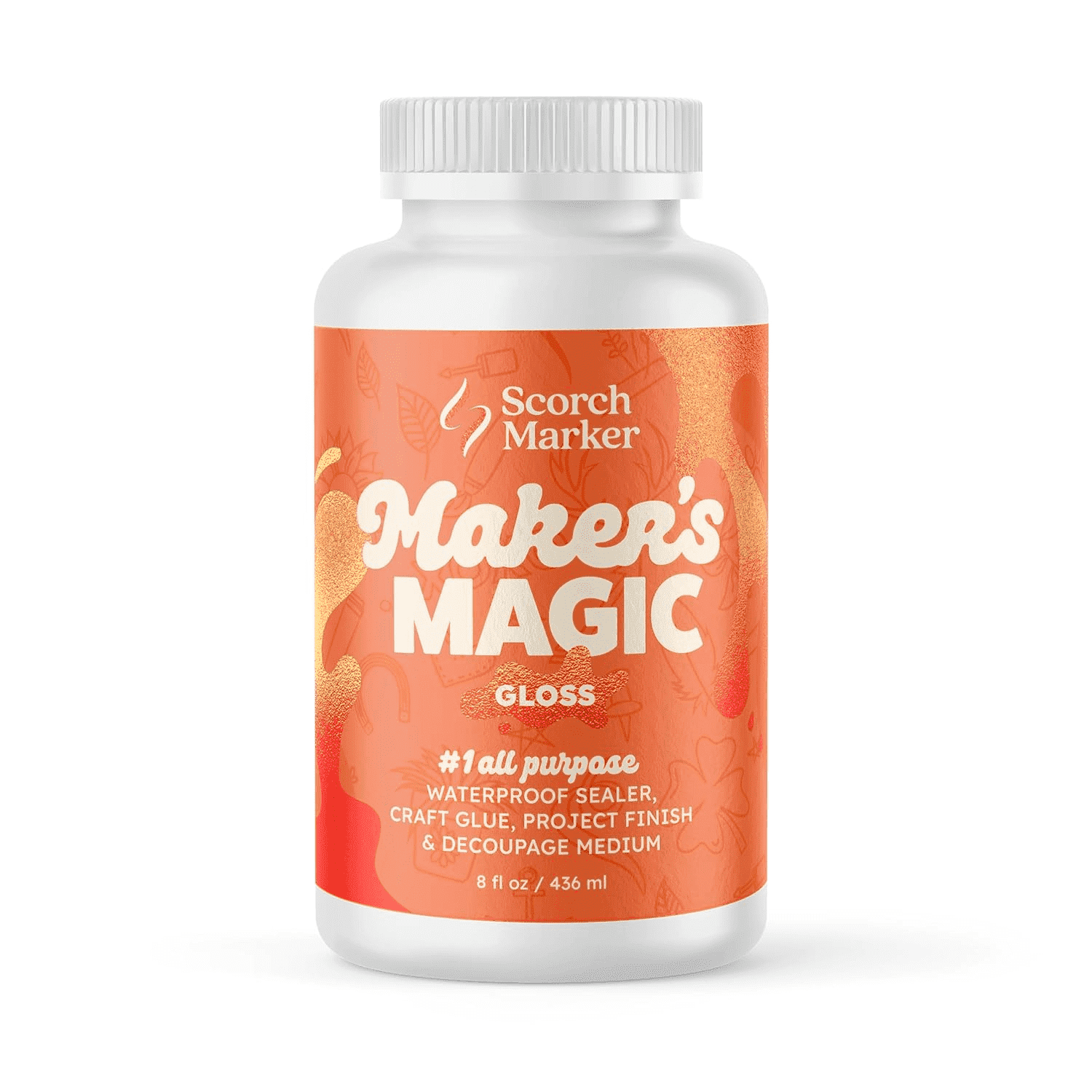 SCORCH MARKER - Maker’s Magic Sealer - Gloss Finish 8oz, All Purpose Glue, Waterbase& Waterproof Sealer for Crafts, Clear Glue for Glitter, Adhesive for Crafts, Decoupage, Wood, Fabric & More, 1 Pack