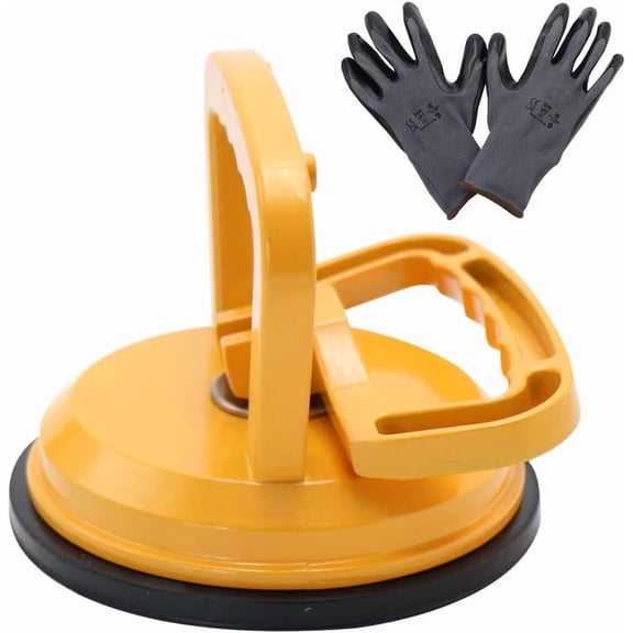 MAKERELE 4.8" Yellow Aluminum Alloy Suction Cup, Heavy Duty Vacuum Handle Glass Lifting/Tile Suction Cup Lifter/Moving Glass/Pad for Lifting