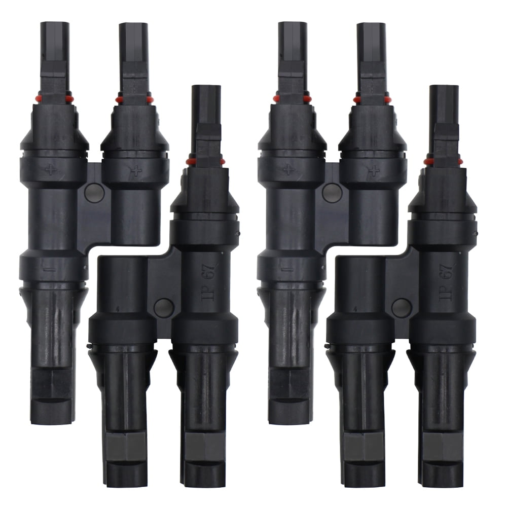 MAKERELE  4 PCS Solar Branch Connectors 1500V DC,IP67 Waterproof T Connector for Parallel Connection Between Solar Panels FMM+MFF (2Pairs)