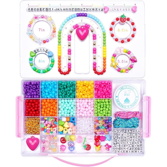MAKERSLAND Making Kit with Bead Board DIY Craft Kits Kandi Pony Beads Bulk Clay Bead for Bracelet Necklace Making, Keychains, Storage Box with Handle and Tray for Adults Birthday