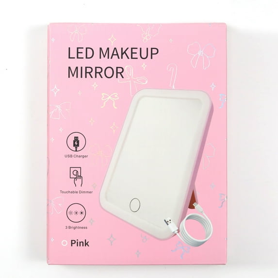 8 inch Portable Pink LED Desktop Mirror