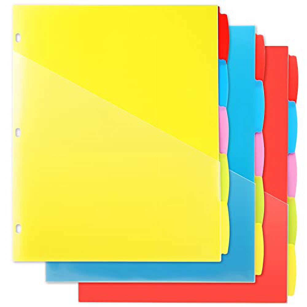 MAKHISTORY 5 Tabs Plastic Dividers with 2 Clear Pockets 3 Sets