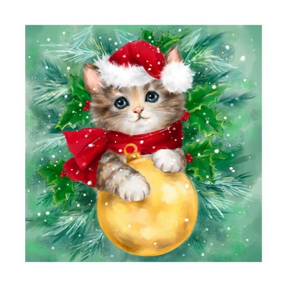 MAKIKO 'Christmas Cat With Bauble' Canvas Art