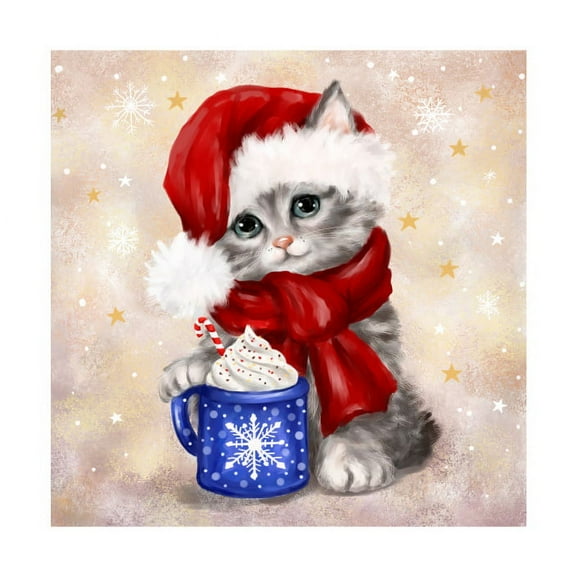 MAKIKO 'Christmas Cat With Hot Chocolate' Canvas Art