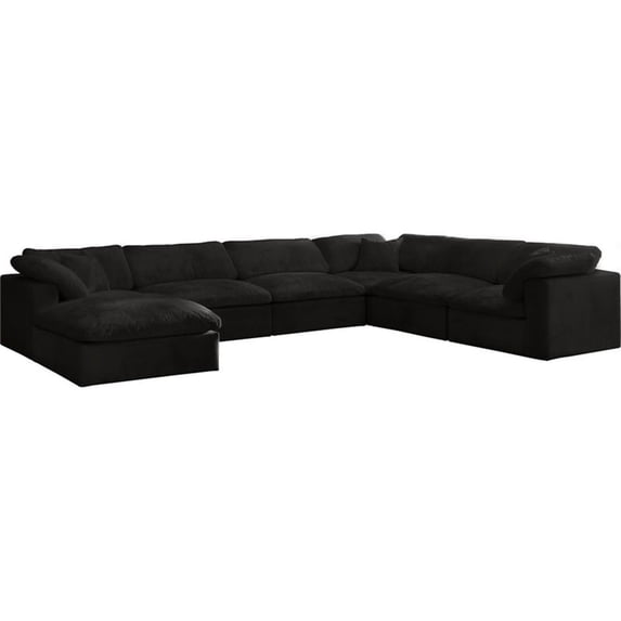 MAKLAINE Contemporary Modular Down Filled Overstuffed U-Shaped Sectional with Soft Velvet Upholstery, 7-Seater, Armless, Black