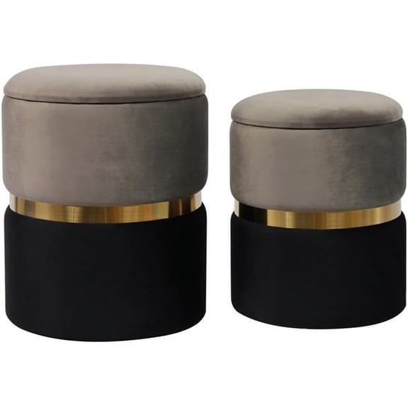 MAKLAINE Transitional 17.3" H Velvet Storage Ottomans in Gray (Set of 2)