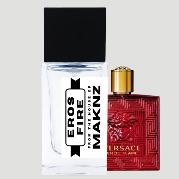 MAKNZ Eros Fire Eau de Parfum, Inspired by Flame, Cologne for Men, 1.7 oz / 50ml  Citrus, Fresh Spicy, Vanilla, Aromatic, Woody, Warm Spicy, Sweet, Powdery