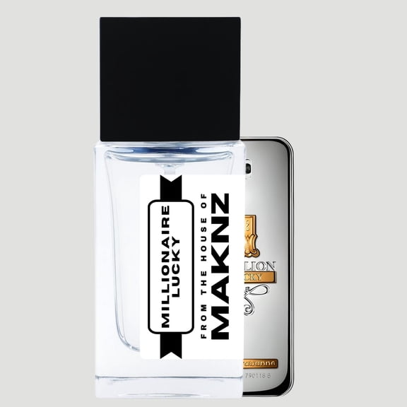 MAKNZ Millionaire Lucky Eau de Parfum, Inspired by 1 Million Lucky, Cologne for Men, 1.7 oz / 50ml Woody, Sweet, Nutty, Honey, Fruity, Citrus, Amber, Ozonic, White Floral Scent