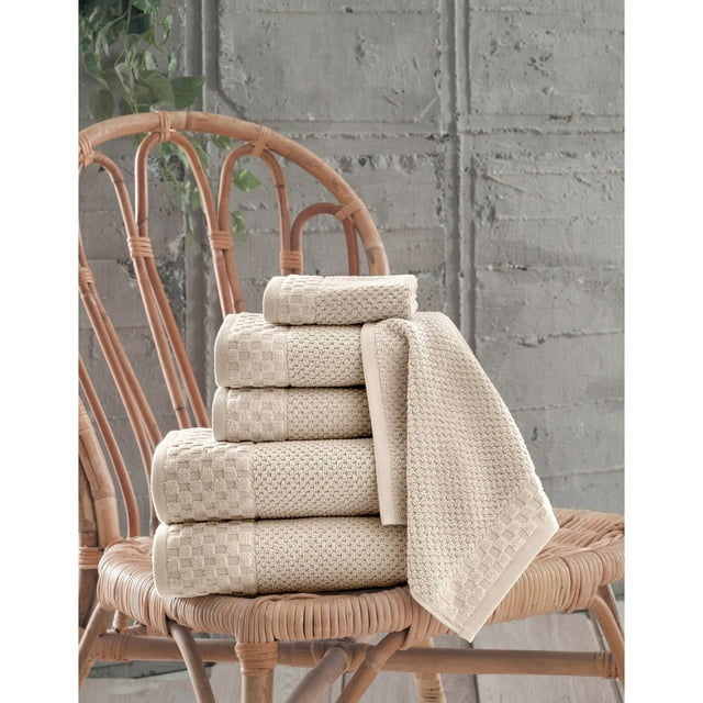 MAKROTEKS TEXTILE LLC Boston Towel Collection Turkish Cotton Luxury and Soft 2 Large Bath Towels, 2 Washcloths and 2 Hand Towels (Set of 6) Almond