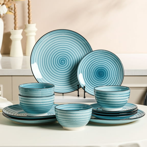 Malacasa 12 Pcs Dinnerware Sets, Stoneware Plates and Bowls Set, Tableware Dishwasher Microwave Safe, Serves for 4 People, Blue