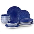 thumbnail image 1 of MALACASA 12 Pieces Dinnerware Sets, Porcelain Plates and Bowls Set for 4, Blue and White Porcelain Dish Set, Diamond Flame pattern, 1 of 11