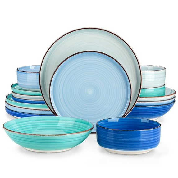 Malacasa 16 Pcs Dinnerware Sets for 4, Plates and Bowls Set, Stoneware Tableware Dishwasher Microwave Safe, Blue