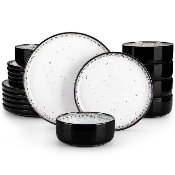 MALACASA 18 Piece Dinnerware Set, Stoneware Tableware Set For 6, Beige With Black Dishes Plate