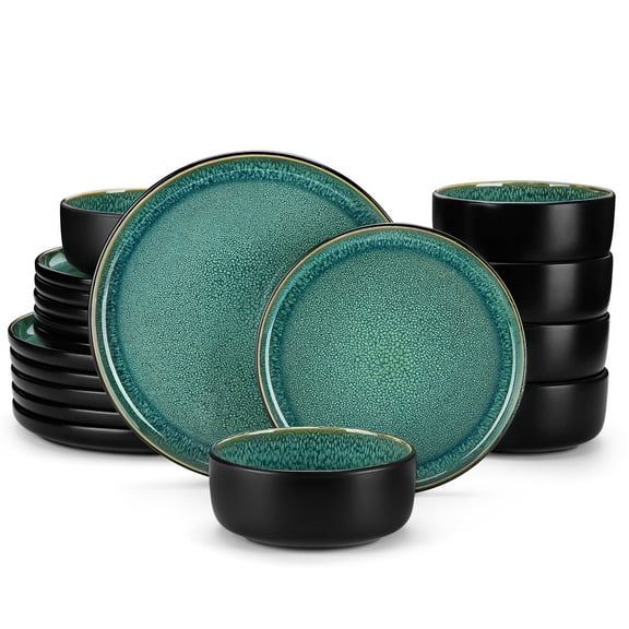 MALACASA 18 Piece Dinnerware Set, Stoneware Tableware Set For 6, Green Dishes Plate