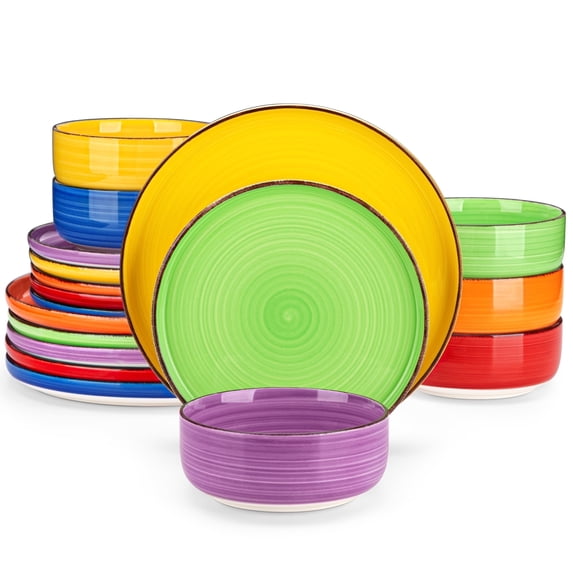 Malacasa 18 Pcs Dinnerware Sets for 6, Plates and Bowls Set, Stoneware Tableware Dishwasher Microwave Safe, Multicolor