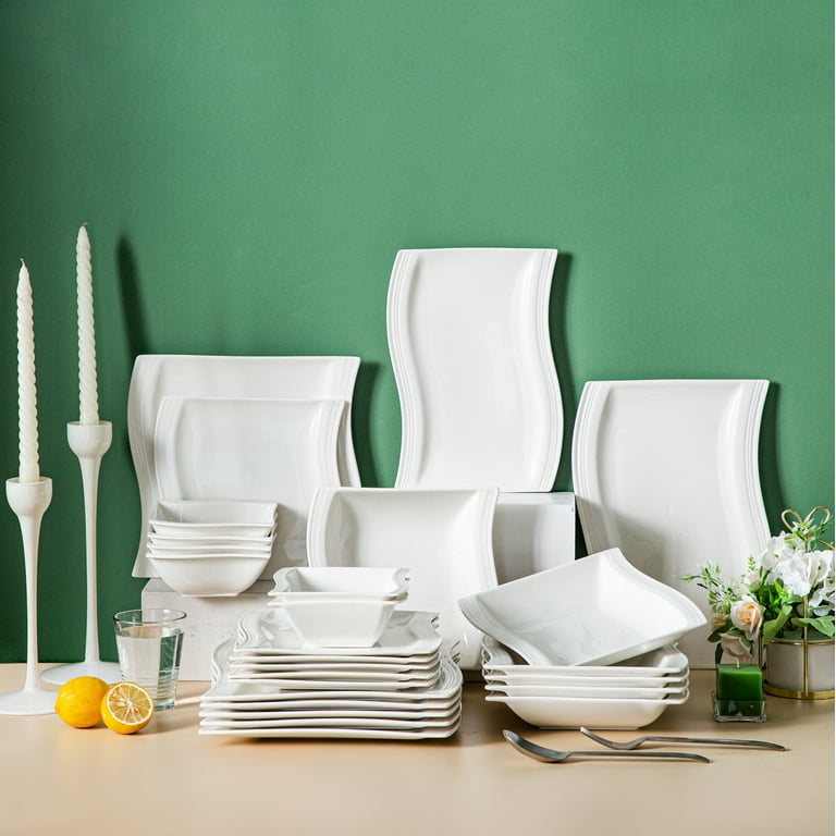 MALACASA 26 Piece Dinnerware Sets Porcelain Plates Set for 6 Ivory White