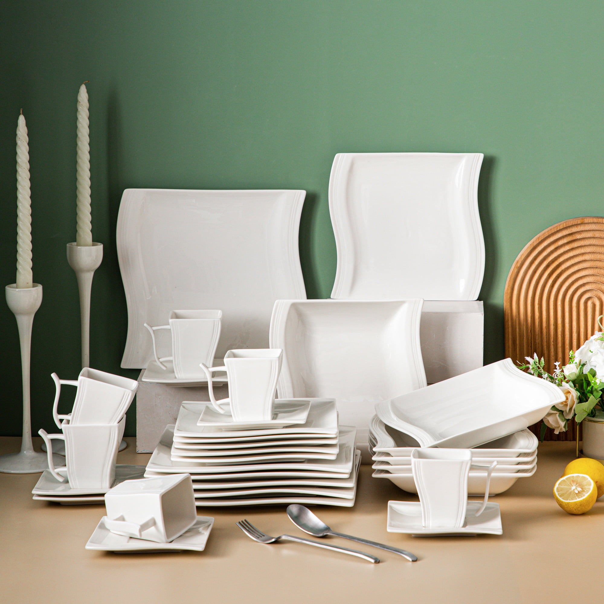Elegant Modern MALACASA 30 Piece Porcelain Dinnerware Set Ivory White for 6 Walmart
