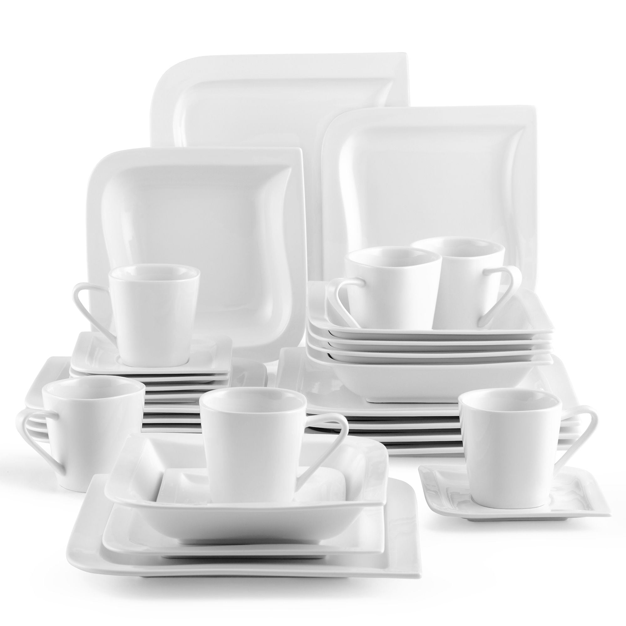 MALACASA Ivory White Dinnerware Sets, 30-Piece Porcelain Square