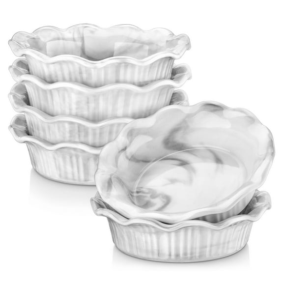 Vancasso Ceramic Pie Dishes Set of 6, 8 OZ Irregular Pie Plate for Baking, Small Pie Tin with Corrugated Edge, Dishwasher Microwave Oven Safe, Grey