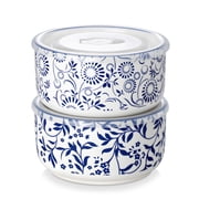 MALACASA Ceramic Bowls with Lids, 36 oz Salad Bowls Set of 2, Pasta Bowls for Salad, Cereal, Dishwasher Safe, White