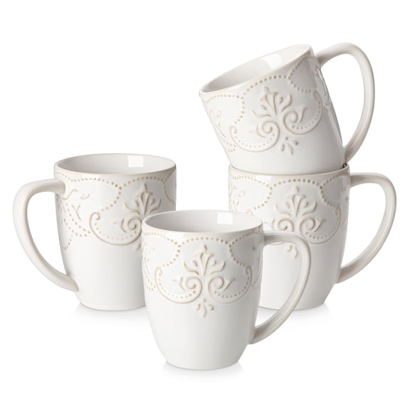 Malacasa Coffee Mug Set of 4, 16 oz Ceramic Mugs Set with Embossed Bead Curtain Texture, Coffee Cups, Chip Resistant Microwave & Dishwasher Safe