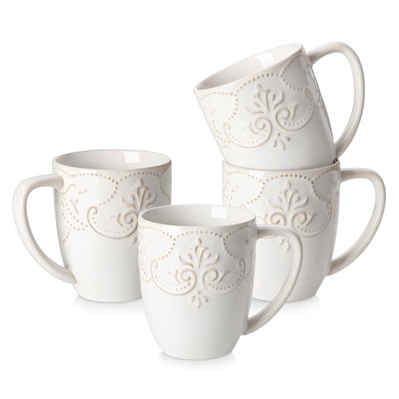 Malacasa Coffee Mug Set of 4, 16 oz Ceramic Mugs Set with Embossed Bead Curtain Texture, Coffee Cups, Chip Resistant Microwave & Dishwasher Safe, White