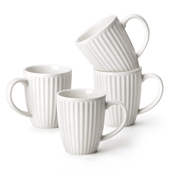 Malacasa Coffee Mugs Sets of 4, 12 oz Ceramic Coffee Cups with Elegant Fluted Design, Large Mugs Set for Coffee, Tea, Milk, Microwave Dishwasher Safe