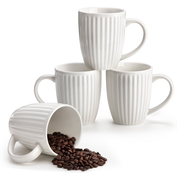 Malacasa Coffee Mugs Sets of 4, 16 oz Ceramic Coffee Cups with Elegant Fluted Design, Large Mugs Set for Coffee, Tea, Milk, Microwave Dishwasher Safe