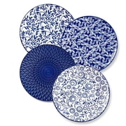MALACASA Porcelain Dinner Plates Set of 4, 10.25-inch Blue Floral Dinner Plates, Microwave Dishwasher Safe, Series SELENE