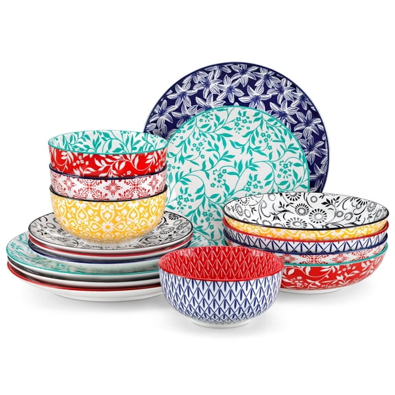 MALACASA Ceramic Dinnerware Sets for 4, 16 Pieces Porcelain Lightweight Plates and Bowls Sets, Scratch Resistant Dish Set, Oven & Microwave & Dishwasher Safe