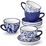 MALACASA 8 oz Coffee Mugs Set with Saucers , Ceramic Cappuccino Cups Set of 4, Latte Mugs with Beautiful Glaze for Tea, Espresso, Latte, Dishwasher Safe
