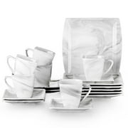 MALACASA Coffee Set, 18-Piece Porcelain Dinnerware Set, Marble Grey Dinner Set for 6, Series Blance