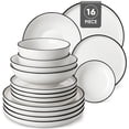 thumbnail image 1 of MALACASA Ceramic Dinnerware Set 16-Piece, Service for 4, Plates Bowls Set with Black Rim Microwave Dishwasher Safe, White, Series MINA, 1 of 8