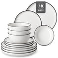 thumbnail image 1 of MALACASA Ceramic Dinnerware Set 18-Piece, Service for 6, Plates Bowls Set with Black Rim Microwave Dishwasher Safe, White, Series MINA, 1 of 8