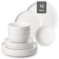 thumbnail image 1 of MALACASA Ceramic Dinnerware Set 12-Piece, Service for 4, Plates Bowls Set Dinner Plates Microwave Dishwasher Safe, White, Series MINA, 1 of 9