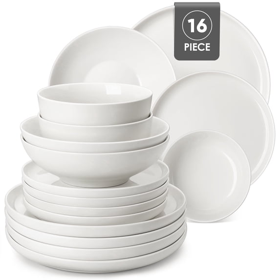 MALACASA Ceramic Dinnerware Set 16-Piece, Service for 4, Plates Bowls Set Dinner Plates Microwave Dishwasher Safe, White, Series MINA