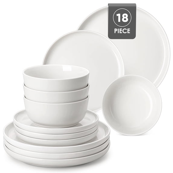 MALACASA Ceramic Dinnerware Set 18-Piece, Service for 6, Plates Bowls Set Dinner Plates Microwave Dishwasher Safe, White, Series MINA