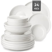 MALACASA Ceramic Dinnerware Set 24-Piece, Service for 6, Plates Bowls Set Dinner Plates Microwave Dishwasher Safe, White, Series MINA