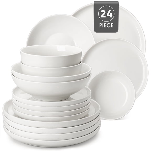 MALACASA Ceramic Dinnerware Set 24-Piece, Service for 6, Plates Bowls Set Dinner Plates Microwave Dishwasher Safe, White, Series MINA