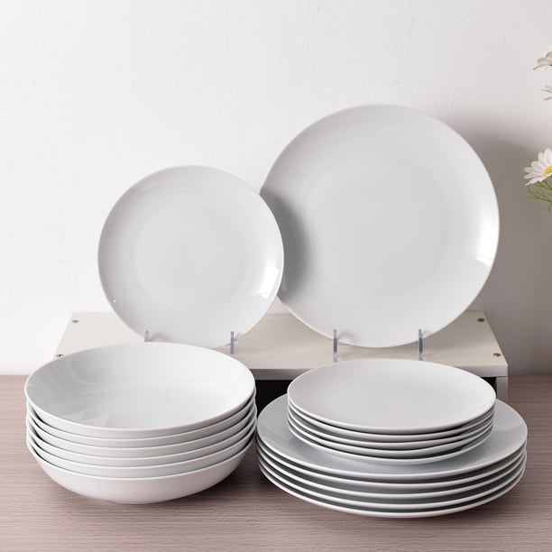 MALACASA 18 Piece Porcelain Dinnerware Plates, Round White Dishes