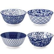 MALACASA Porcelain Bowls Set of 4, 23oz/6.25-inch Blue Floral Soup Bowls, Microwave Dishwasher Safe, Series SELENE