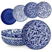 MALACASA Pasta Bowl Set of 4, 36 oz Ceramic Shallow Salad Bowls, Serving Soup Bowl Set