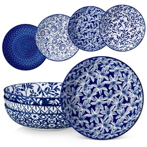 MALACASA Pasta Bowls Set of 4, 34 oz Ceramic Shallow Bowls, Serving Bowls Pasta Salad Bowls Set, Microwave & Dishwasher Safe Soup Bowls, Assorted Colors Christmas Day Gift