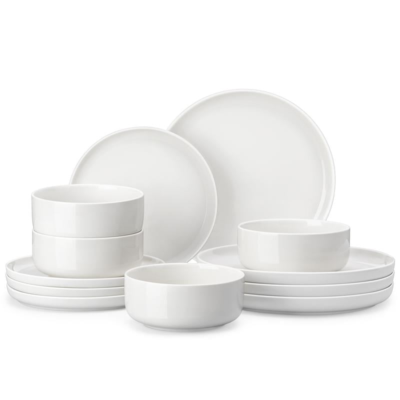 MALACASA Plates and Bowls Sets,12 Pieces Porcelain Dinnerware Sets,Dishware Sets Chip Resistant Ceramic Dish Set Dining Dinner Ware Service for 4, White, Series LUNA